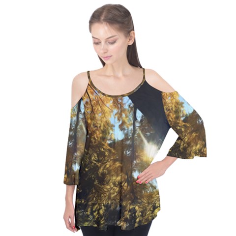 Fall Yellow Swirly Sunlight Flutter Tees by bloomingvinedesign