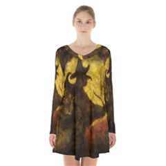 Witch On Moon Long Sleeve Velvet V-neck Dress by bloomingvinedesign