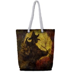 Witch On Moon Full Print Rope Handle Tote (small) by bloomingvinedesign