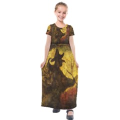 Witch On Moon Kids  Short Sleeve Maxi Dress by bloomingvinedesign