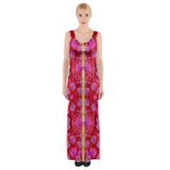 Roses And Butterflies On Ribbons As A Gift Of Love Maxi Thigh Split Dress by pepitasart