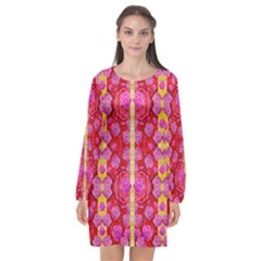 Roses And Butterflies On Ribbons As A Gift Of Love Long Sleeve Chiffon Shift Dress  by pepitasart