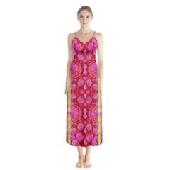 Roses And Butterflies On Ribbons As A Gift Of Love Button Up Chiffon Maxi Dress