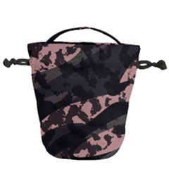 Pink And Gray Camo Abstract Drawstring Bucket Bag