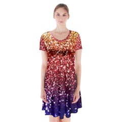 Rainbow Glitter Graphic Short Sleeve V-neck Flare Dress by bloomingvinedesign