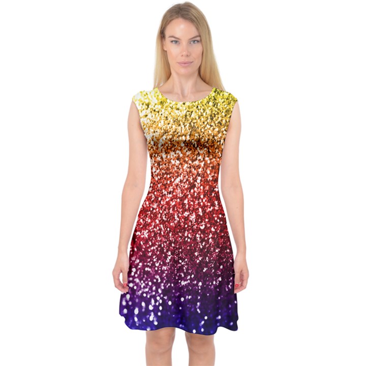 Rainbow Glitter Graphic Capsleeve Midi Dress