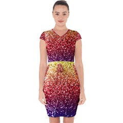 Rainbow Glitter Graphic Capsleeve Drawstring Dress 