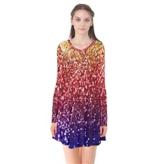 Rainbow Glitter Graphic Long Sleeve V-neck Flare Dress by bloomingvinedesign