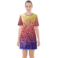 Rainbow Glitter Graphic Sixties Short Sleeve Mini Dress by bloomingvinedesign