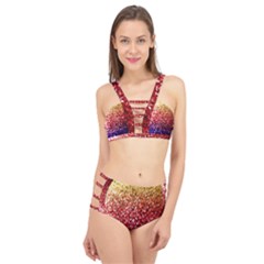 Rainbow Glitter Graphic Cage Up Bikini Set