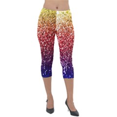 Rainbow Glitter Graphic Lightweight Velour Capri Leggings 