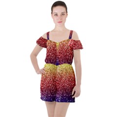 Rainbow Glitter Graphic Ruffle Cut Out Chiffon Playsuit