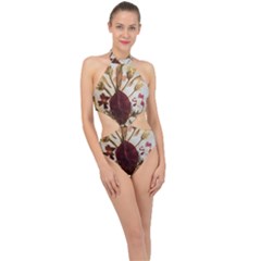 Holy Land Flowers 3 Halter Side Cut Swimsuit