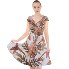 Holy Land Flowers 4 Cap Sleeve Front Wrap Midi Dress