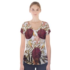 Holy Land Flowers 5 Short Sleeve Front Detail Top by DeneWestUK