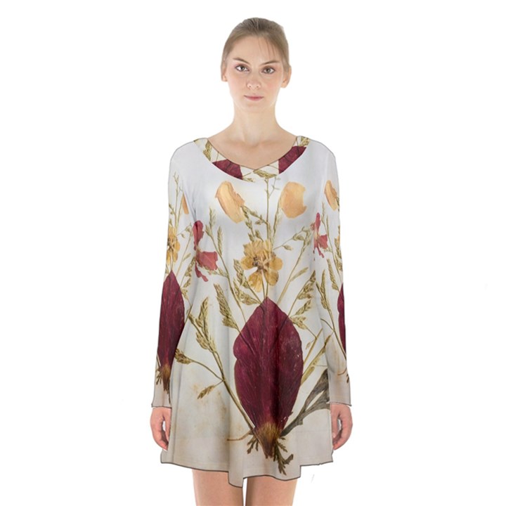 Holy Land Flowers 9 Long Sleeve Velvet V-neck Dress