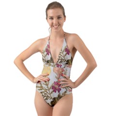 Holy Land Flowers 10 Halter Cut-out One Piece Swimsuit