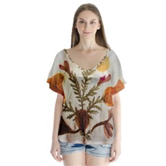 Holy Land Flowers 13 V-Neck Flutter Sleeve Top