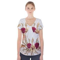 Holy Land Flowers 15 Short Sleeve Front Detail Top by DeneWestUK