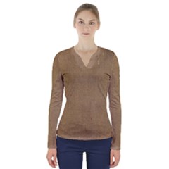 Burlap Coffee Sack Grunge Knit Look V-neck Long Sleeve Top by dressshop