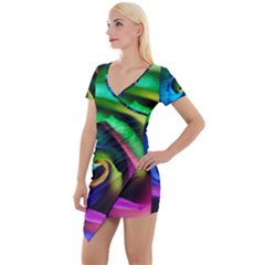 Rainbow Rose 17 Short Sleeve Asymmetric Mini Dress by bloomingvinedesign