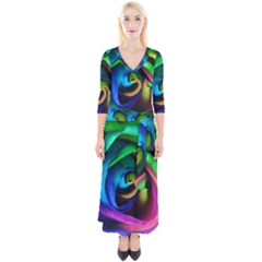 Rainbow Rose 17 Quarter Sleeve Wrap Maxi Dress by bloomingvinedesign