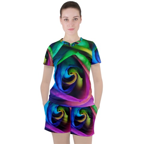 Rainbow Rose 17 Women s Tee And Shorts Set by bloomingvinedesign