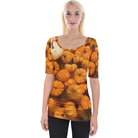 Pumpkins Tiny Gourds Pile Wide Neckline Tee by bloomingvinedesign