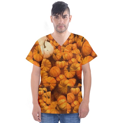 Pumpkins Tiny Gourds Pile Men s V-neck Scrub Top by bloomingvinedesign