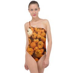 Pumpkins Tiny Gourds Pile Classic One Shoulder Swimsuit by bloomingvinedesign