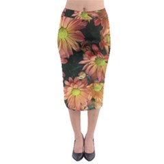 Cream And Pink Fall Flowers Midi Pencil Skirt