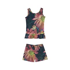 Cream And Pink Fall Flowers Kid s Boyleg Swimsuit