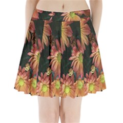 Cream And Pink Fall Flowers Pleated Mini Skirt