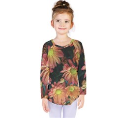 Cream And Pink Fall Flowers Kids  Long Sleeve Tee