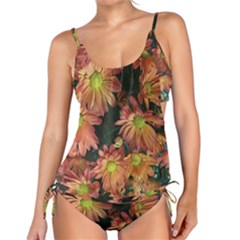 Cream And Pink Fall Flowers Tankini Set