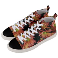 Cream And Pink Fall Flowers Men s Mid-top Canvas Sneakers