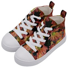 Cream And Pink Fall Flowers Kid s Mid-top Canvas Sneakers