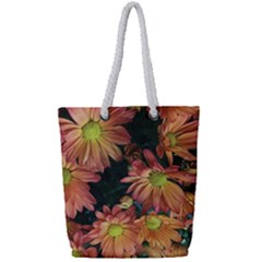 Cream And Pink Fall Flowers Full Print Rope Handle Tote (small) by bloomingvinedesign