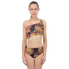 Cream And Pink Fall Flowers Spliced Up Two Piece Swimsuit