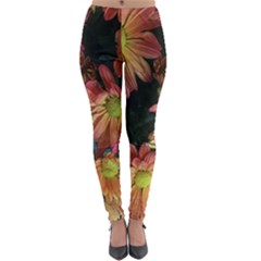 Cream And Pink Fall Flowers Lightweight Velour Leggings