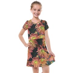 Cream And Pink Fall Flowers Kids  Cross Web Dress