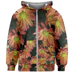 Cream And Pink Fall Flowers Kids Zipper Hoodie Without Drawstring