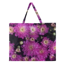 Pink Mums Garden Zipper Large Tote Bag