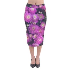 Pink Mums Garden Velvet Midi Pencil Skirt by bloomingvinedesign