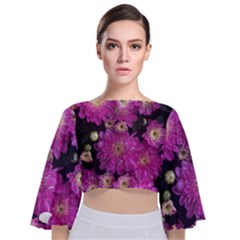 Pink Mums Garden Tie Back Butterfly Sleeve Chiffon Top