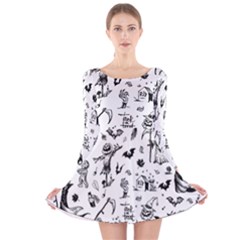 Halloween Pattern Long Sleeve Velvet Skater Dress