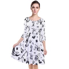 Halloween Pattern Quarter Sleeve Waist Band Dress