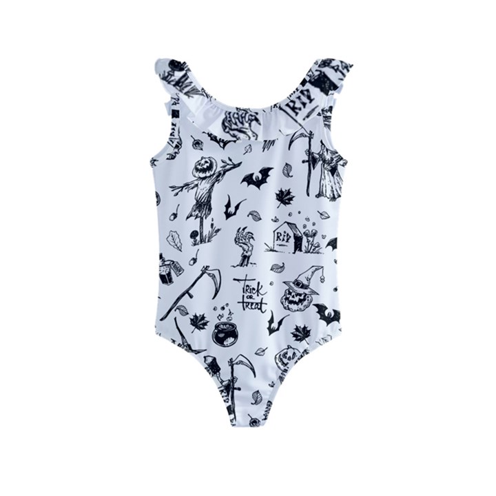 Halloween pattern Kids  Frill Swimsuit