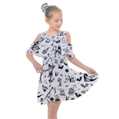 Halloween Pattern Kids  Shoulder Cutout Chiffon Dress