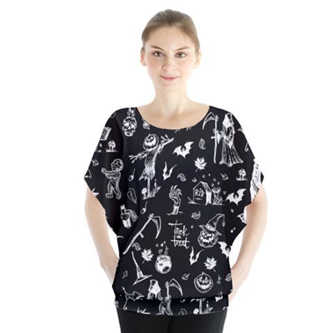 Halloween Pattern Batwing Chiffon Blouse by Valentinaart